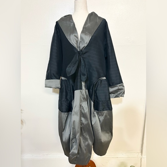 She’s Crazy Jackets & Blazers - SHE’S CRAZY Black & Grey Pinstripe Long Sleeve Opera Coat Jacket w/Tie Closure
